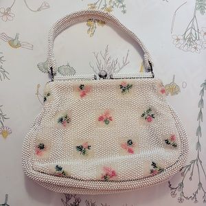 Vintage 1950’s Corde-Beaded Floral Clutch Purse By Lumured
